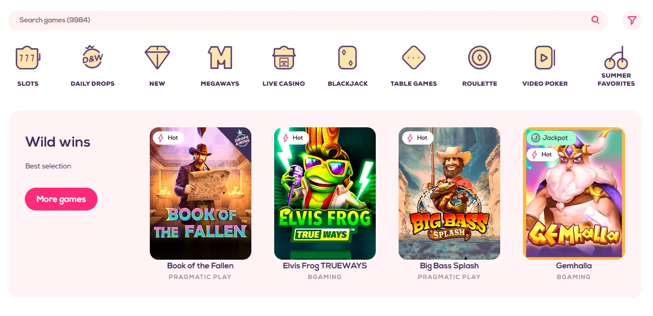 A top list of the best games at Wild Fortune Casino
